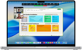 Display eines 16 Zoll MacBook Pro mit M4, das einen geschäftlichen Zoom Anruf zeigt, bei dem eine Person ein Excel Fenster mit Daten und Diagrammen teilt
